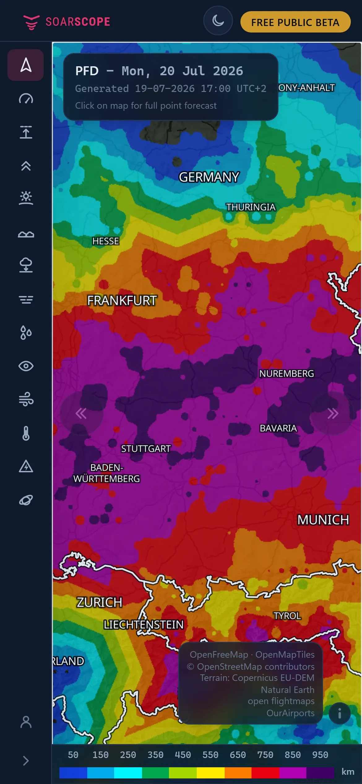 SoarScope on a phone, showing the PFD map